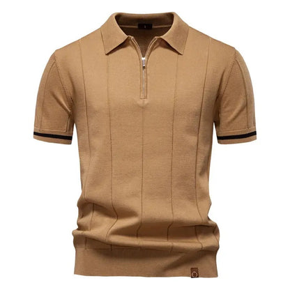 Men's Textured Zip Collar Polo Sweater