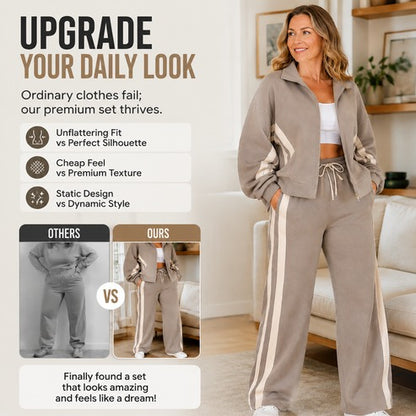 Women's Zip-Up Jacket and Wide-Leg Pants Set