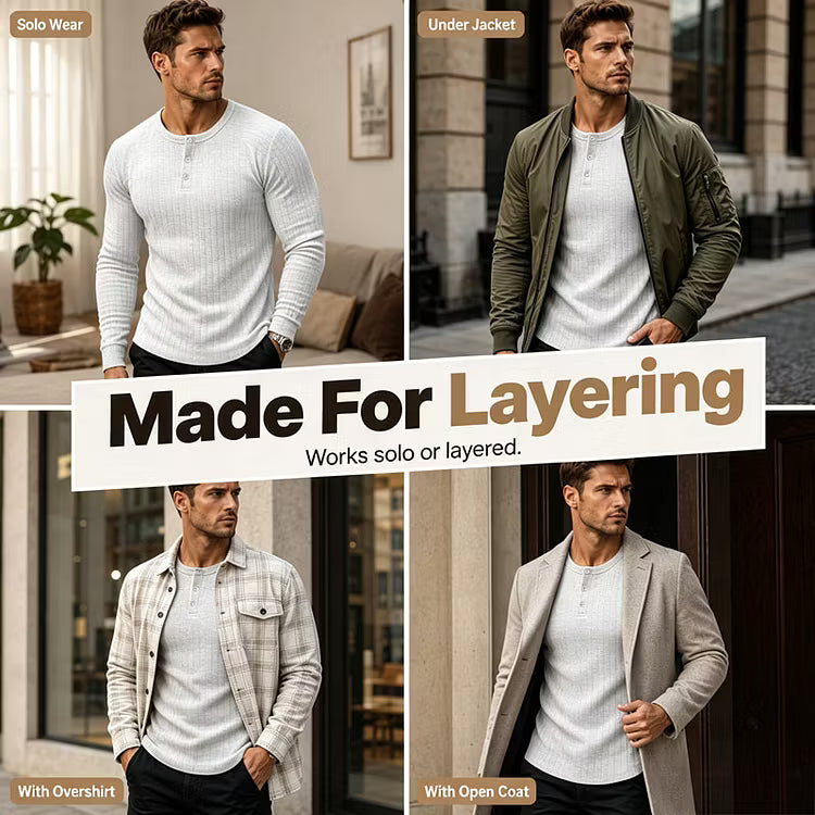 Men's Ribbed Henley Shirt