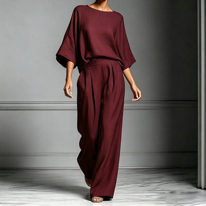 Women's Relaxed Batwing Top & Wide-Leg Pants Set