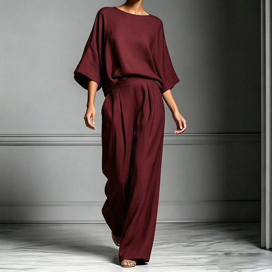 Women's Relaxed Batwing Top & Wide-Leg Pants Set