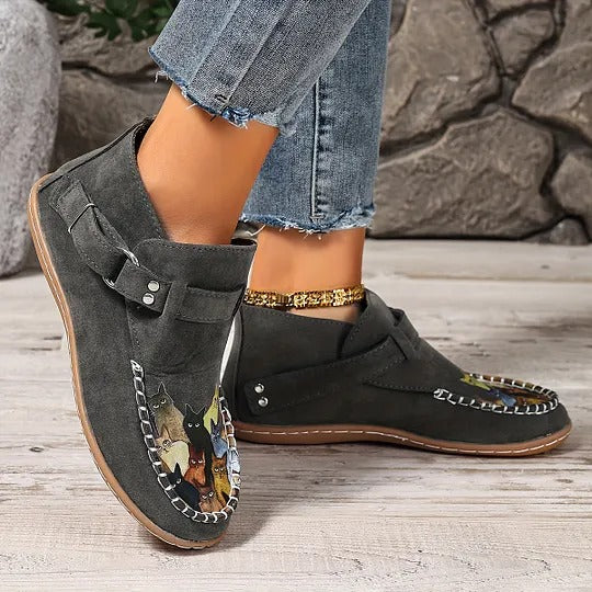 Women's Cat Print Slip-On Loafers