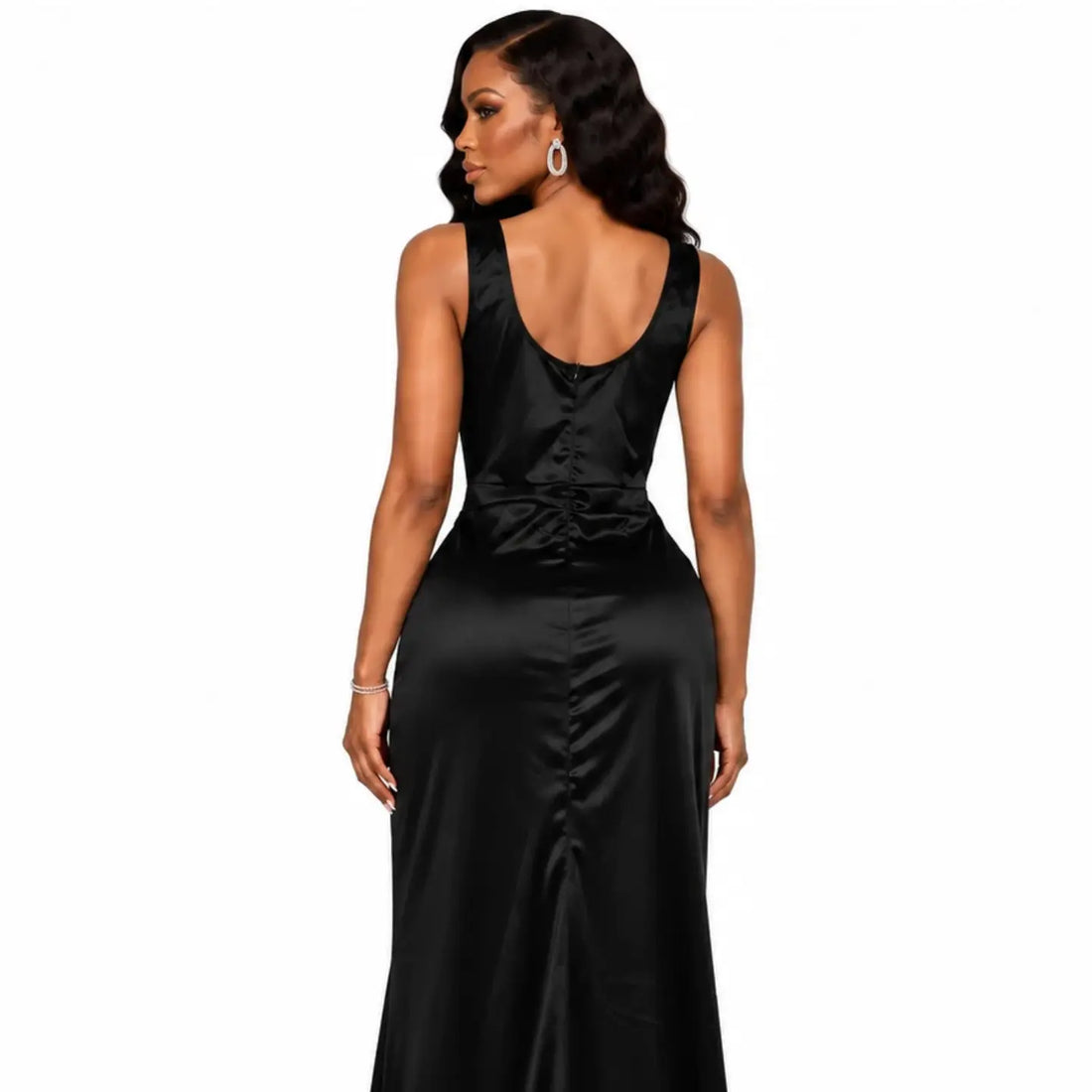 Women's Cowl Neck Ruched Slit Dress