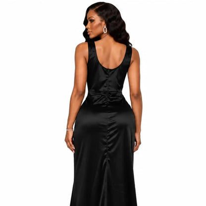 Women's Cowl Neck Ruched Slit Dress