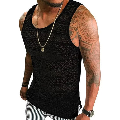 Men's Crochet Knit Sleeveless Tank Top