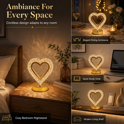 Heart-Shaped Faceted Crystal Table Lamp