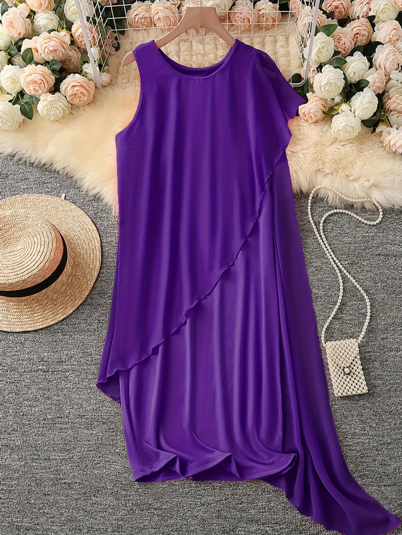 Women's Sleeveless Asymmetrical Layered Midi Dress