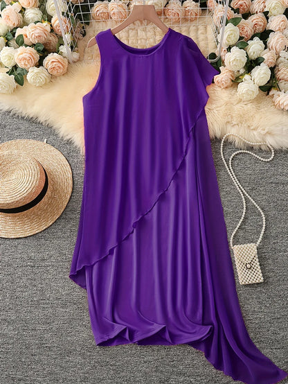 Women's Sleeveless Asymmetrical Layered Midi Dress