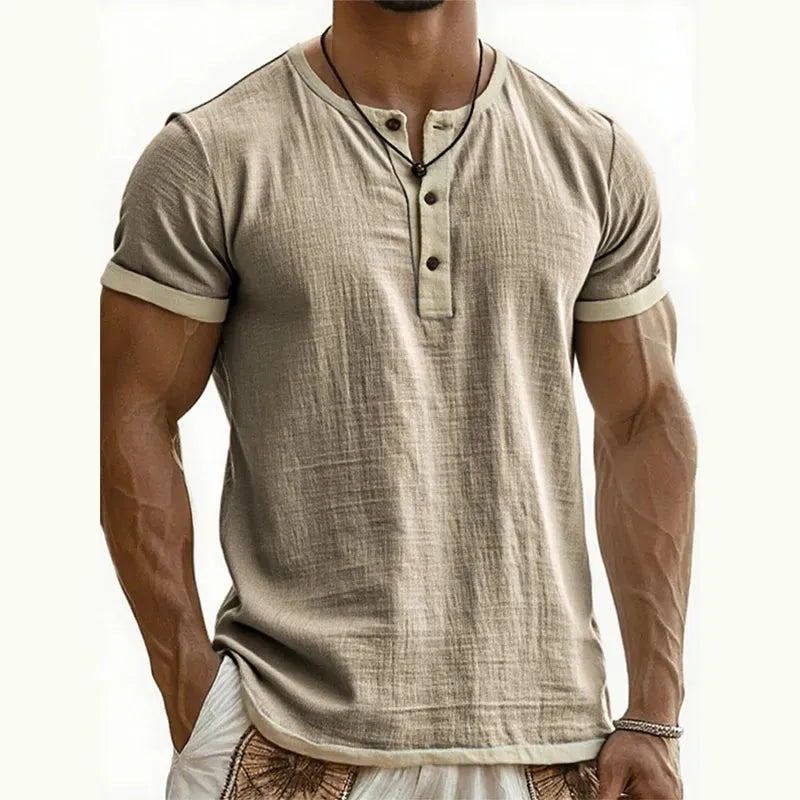 Men's Contrast-Trim Henley Shirt