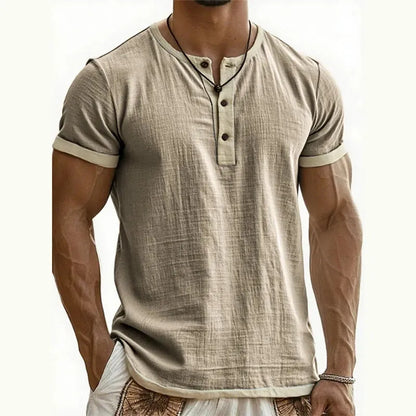 Men's Contrast-Trim Henley Shirt