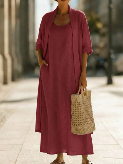 Women's Sleeveless Maxi Dress & Open Front Cardigan Set