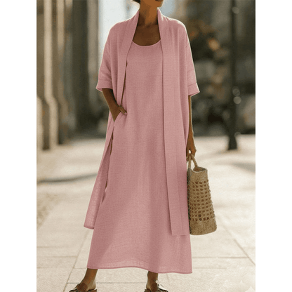 Women's Sleeveless Maxi Dress & Open Front Cardigan Set