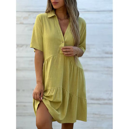 Women's Button-Front Collared Tiered Dress
