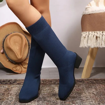 Women's Knit Ankle Boots with Block Heels