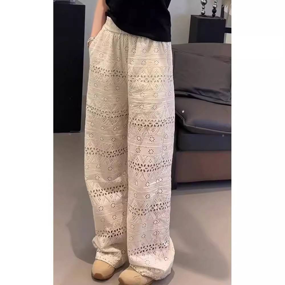 Women's Eyelet Lace Wide-Leg Pants
