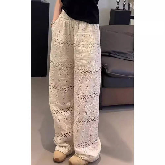 Women's Eyelet Lace Wide-Leg Pants