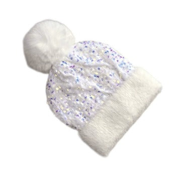 Unisex Sequin Pom Beanie