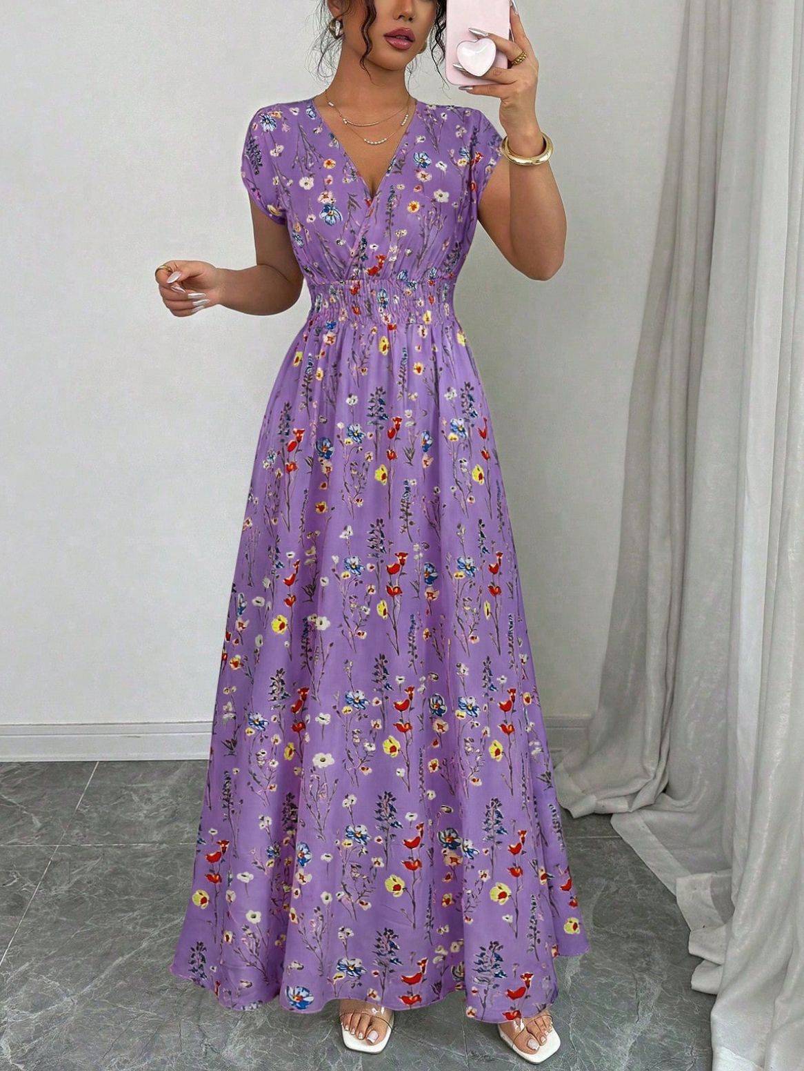 Women's Floral V-Neck Maxi Dress