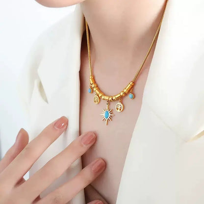 Bohemian Sun Charm Necklace & Bracelet Set