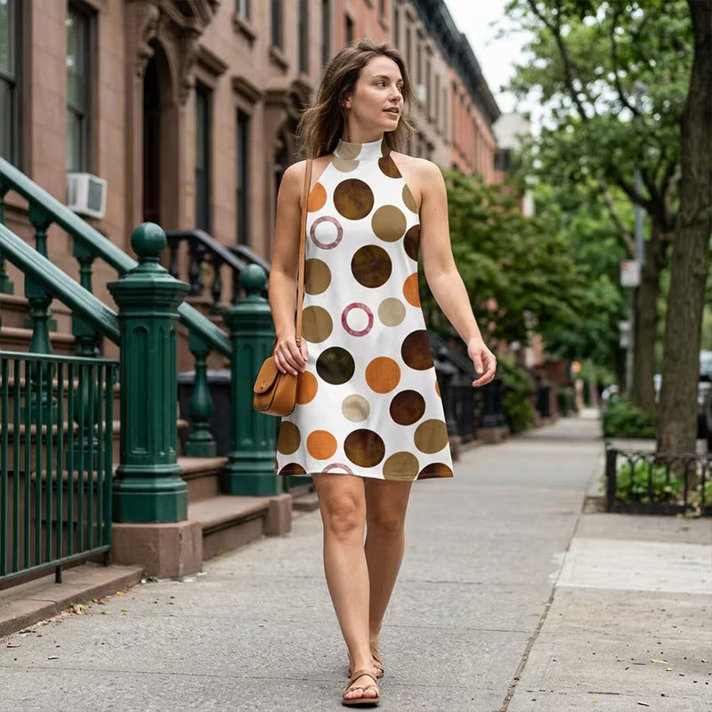 Women's Polka Dot Halter Mini Dress