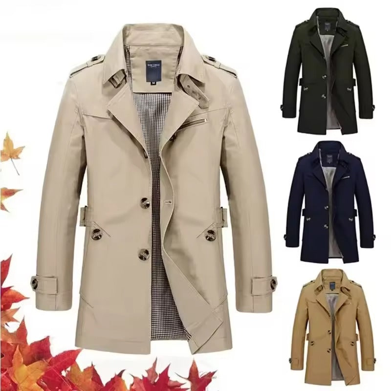 Men's Classic Button-Front Trench Coat