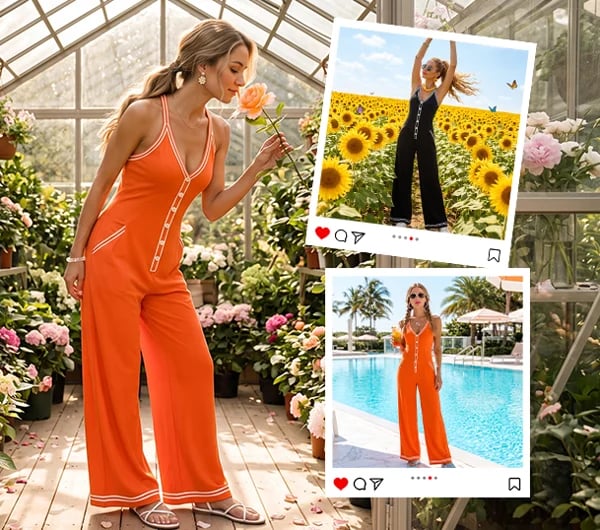 Women's Contrast-Trim Button-Front Jumpsuit