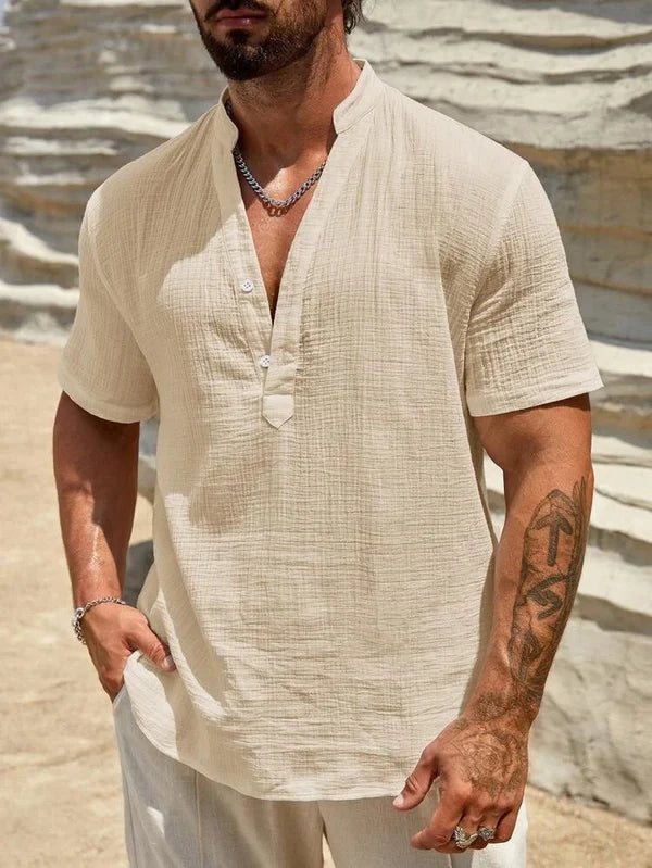 Men’s Stand Collar Button-Front Shirt