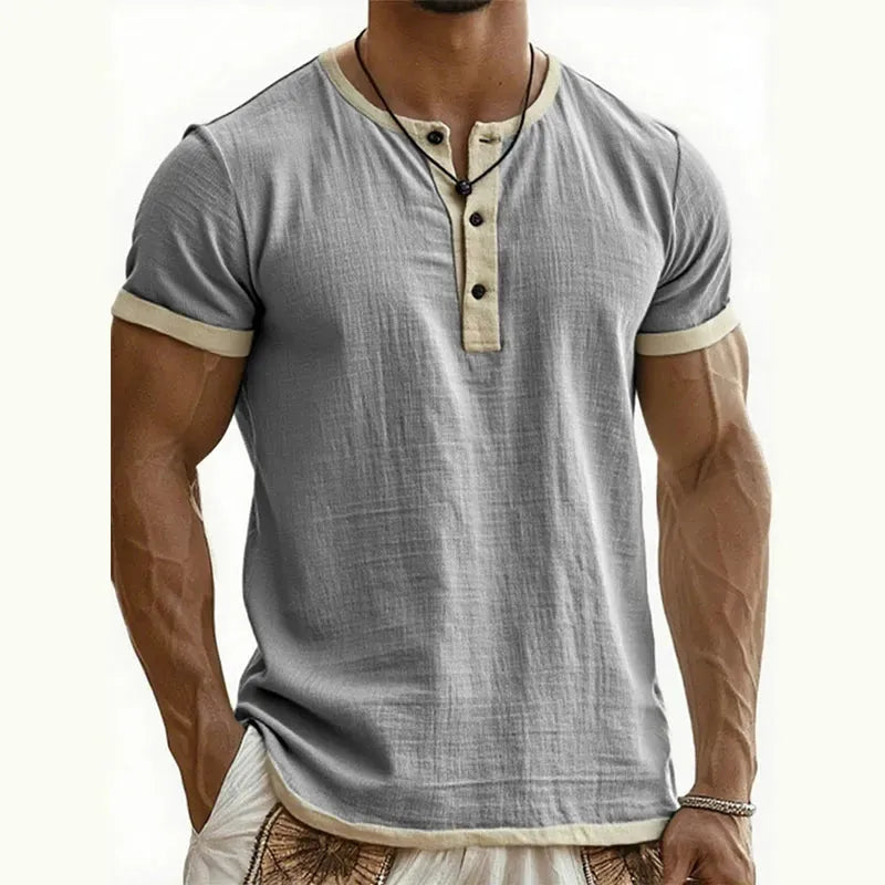Men's Contrast-Trim Henley Shirt