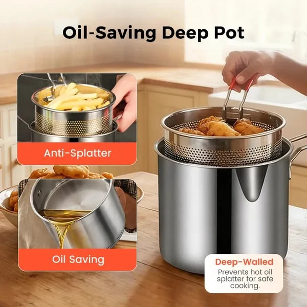 Stainless Steel Frying Pot with Grid