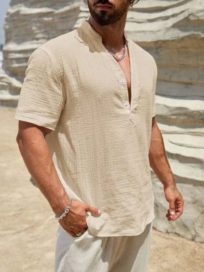 Men’s Stand Collar Button-Front Shirt