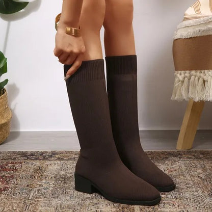 Women's Knit Ankle Boots with Block Heels