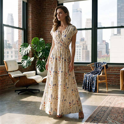 Women's Floral V-Neck Maxi Dress