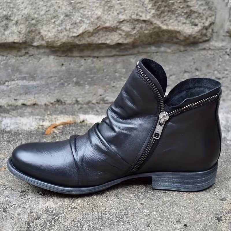 Women's Double-Zip Low Heel Ankle Boots