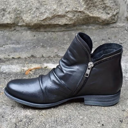 Women's Double-Zip Low Heel Ankle Boots