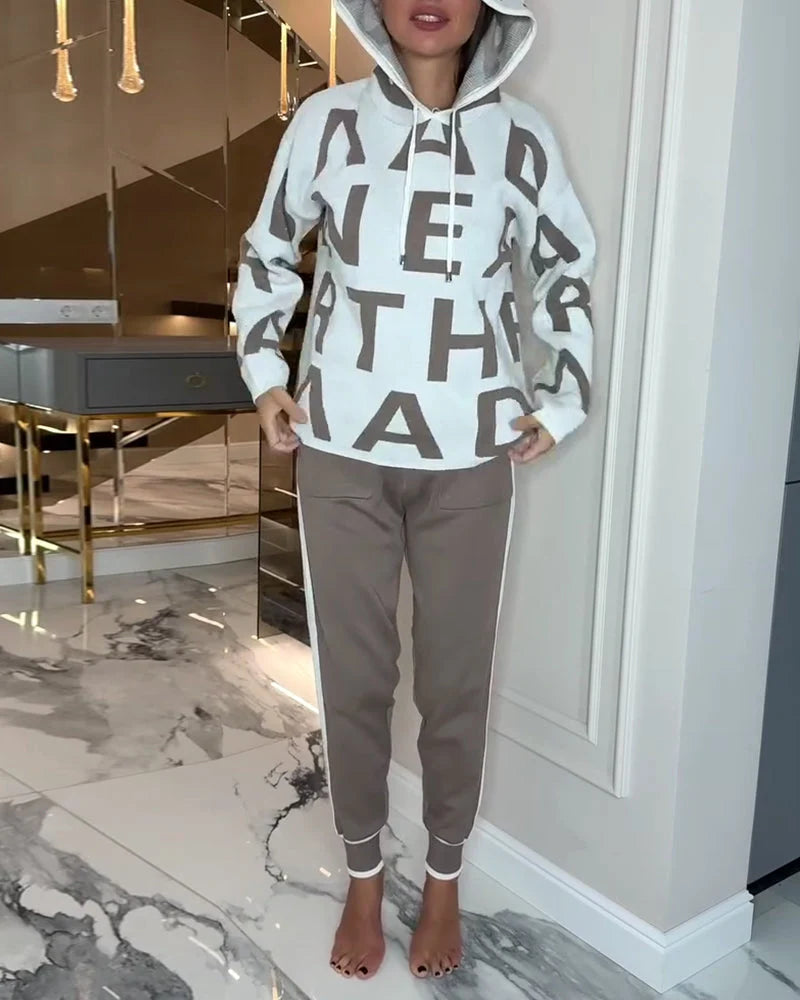 Women's Letter Print Hooded Two-Piece Set