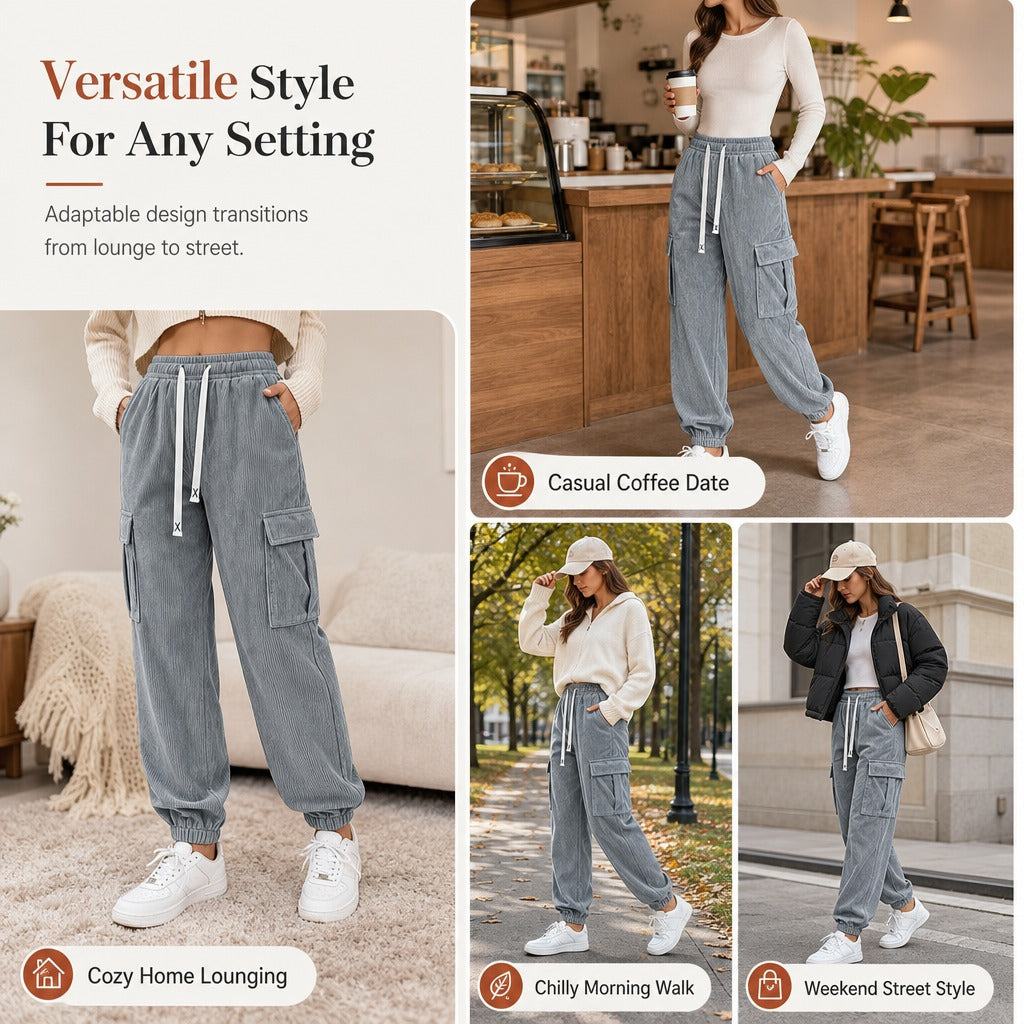 Women's Cargo Jogger Pants with Drawstring Waist