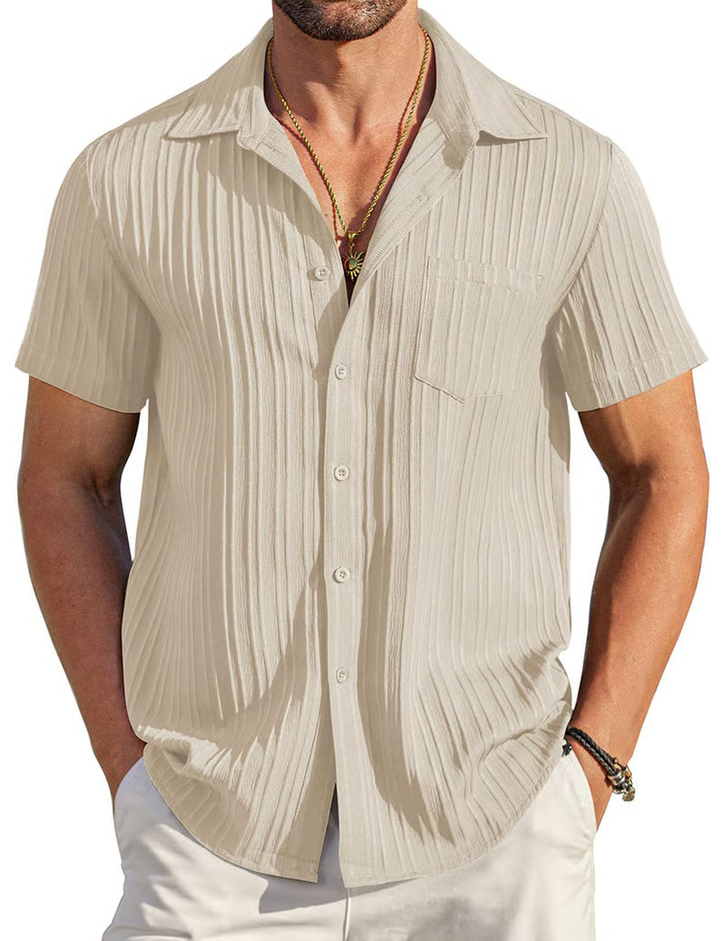 Men's Textured Button-Up Short Sleeve Shirt