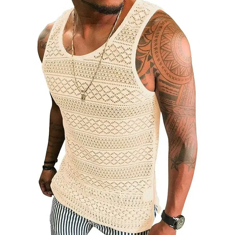 Men's Crochet Knit Sleeveless Tank Top