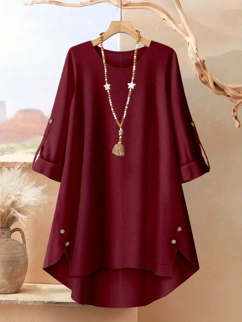 Women's Cotton Linen Tunic Top & Wide Leg Pants Set