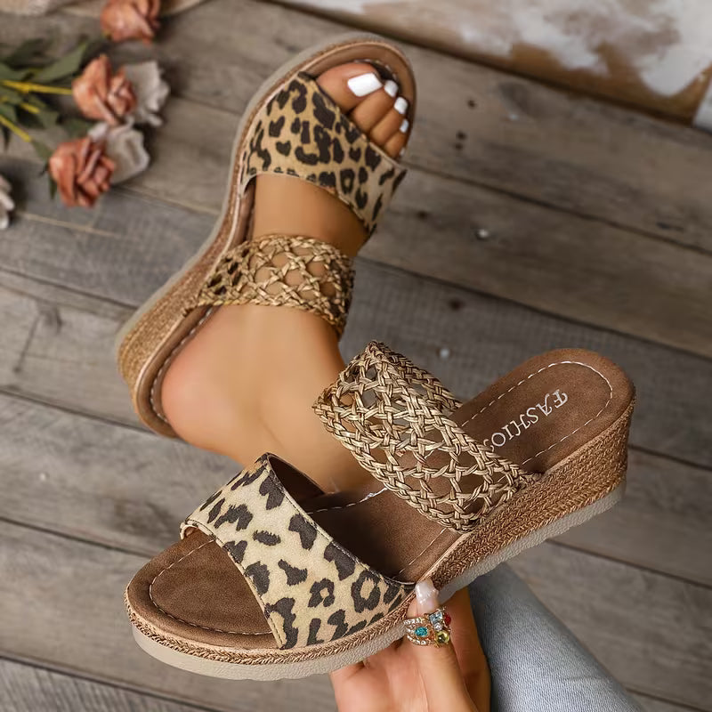 Women's Double-Strap Wedge Mule Sandals