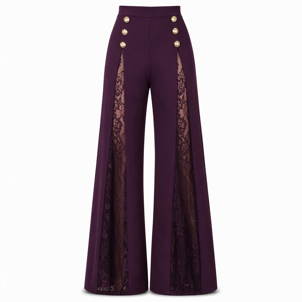 Women's Lace Panel Wide-Leg Pants