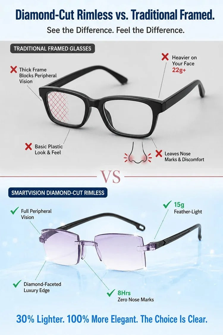 Rimless Reading Glasses with Rectangular Frames