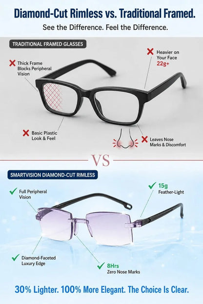 Rimless Reading Glasses with Rectangular Frames