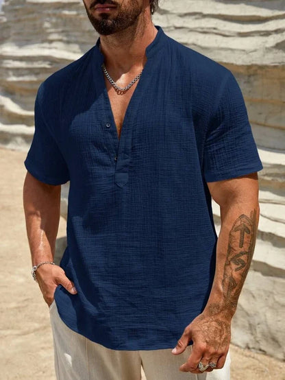 Men’s Stand Collar Button-Front Shirt