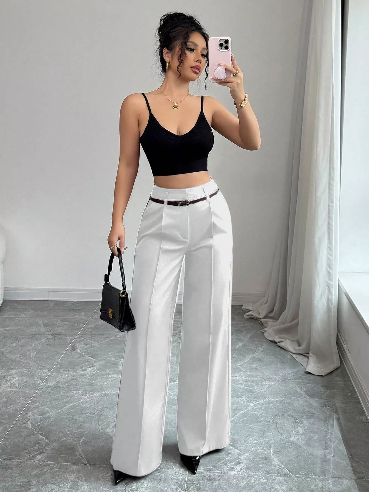 Women's Wide-Leg Pants with Belt