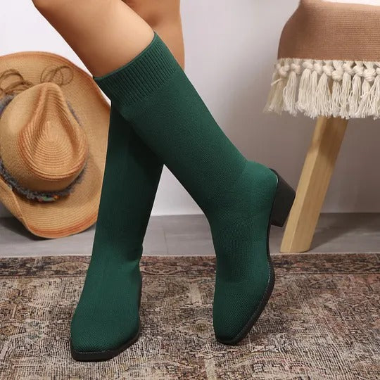 Women's Knit Ankle Boots with Block Heels