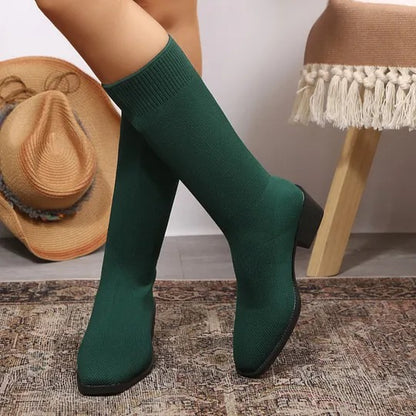 Women's Knit Ankle Boots with Block Heels