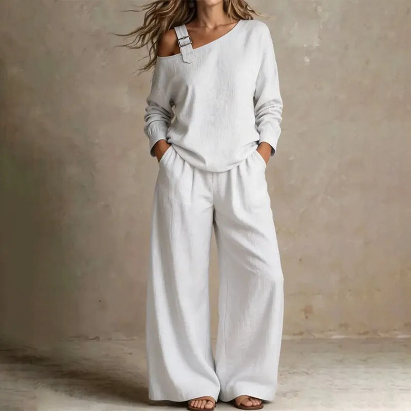 Women's Asymmetrical Neck Two-Piece Set