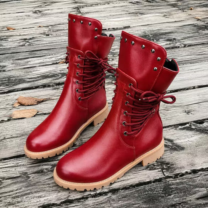 Women's Lace-Up Ankle Boots with Round Toe