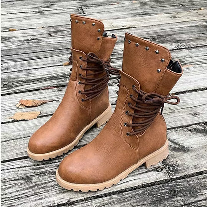 Women's Lace-Up Ankle Boots with Round Toe